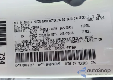 2020 Toyota Tacoma Trd Off-Road z USA, uszkodzony, nr VIN 3TMAZ5CN0LM138007